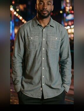 Lucky Brand Dungarees Charcoal Gray Button Down Shirt NWOT Size XXL